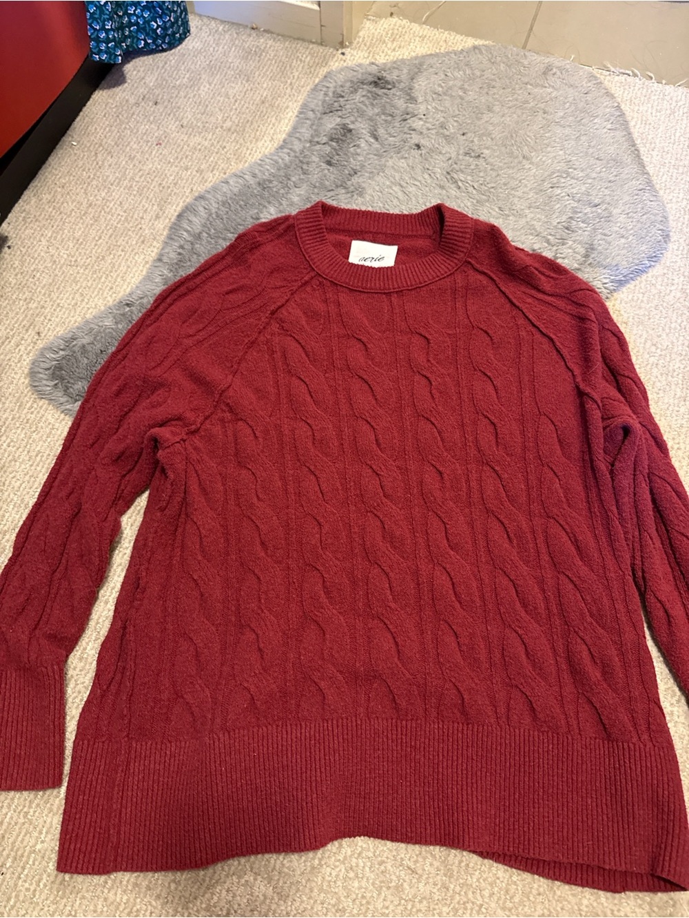 aerie Women’s Cable-Knit Crewneck Sweater - Burgundy